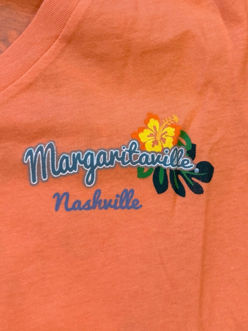 Margaritaville Orange V-Neck Short Sleeve Tee with Small Embroidered Logo - Picture 2 of 4